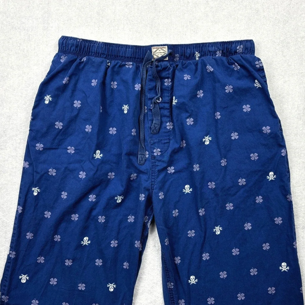 Lucky Brand Pajama Pants Mens XL Blue Skull Crossed Wrenches Clover Lounge